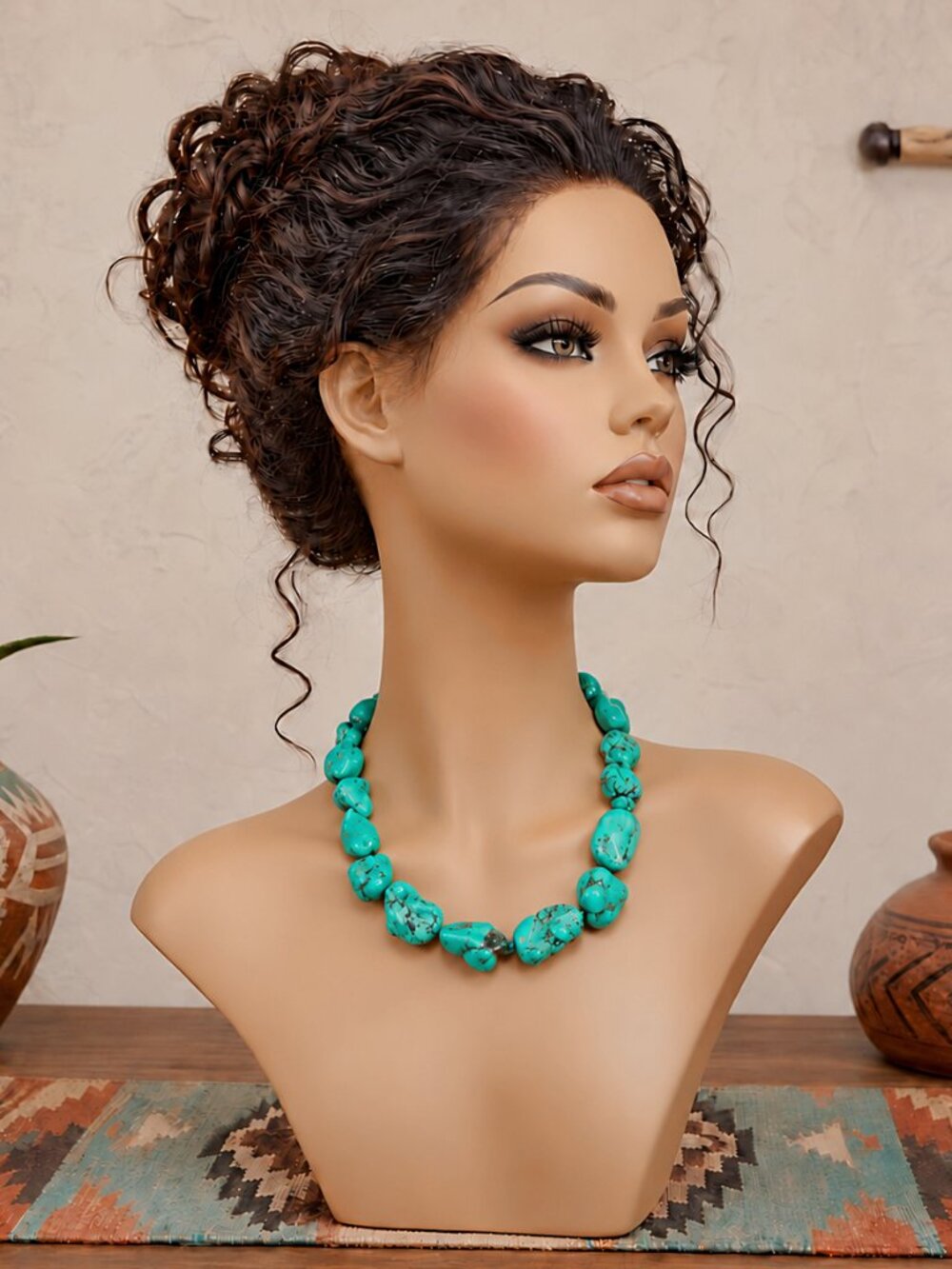 Green Turquoise Statement Necklace Chunky Magnesite Nugget Artisan Boho Jewelry